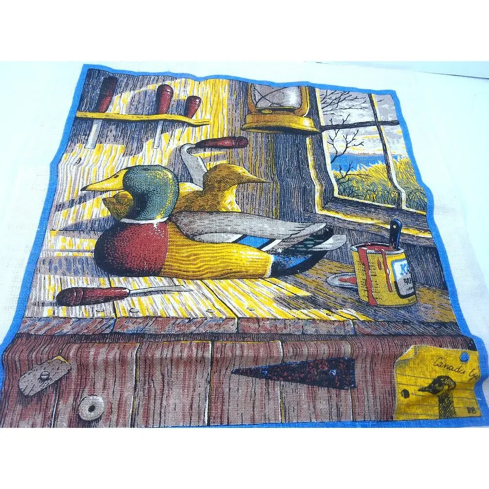 Vintage 1986 Wood Duck Mallard Linen Calendar Tea Towel Country Cottagecore